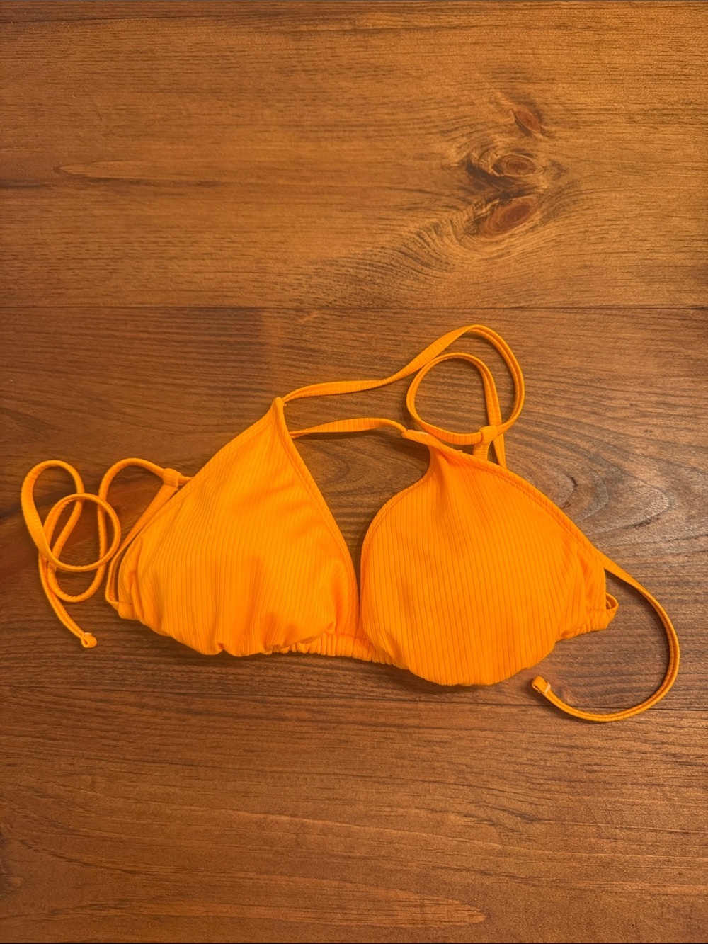 Orange Ribbed Triangle Bikini Top